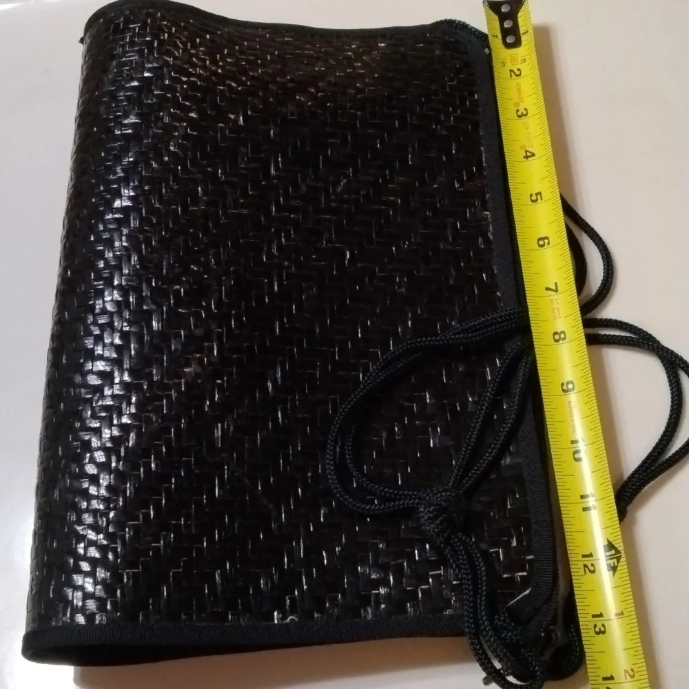 Made in Hong Kong black woven clutch